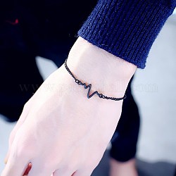 Laiton unisexe lien bracelets, battement de coeur avec chaîne gourmette, électrophorèse noir, 7-7/8 pouce (20 cm)