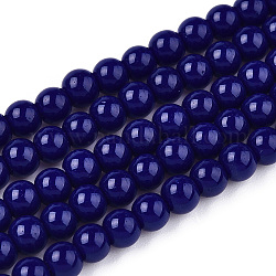 Chapelets de perles en verre opaque de couleur unie, ronde, bleu foncé, 4~4.5mm, Trou: 0.8mm, Environ 97~99 pcs/chapelet, 14.76 pouce ~ 14.96 pouces (37.5~38 cm)