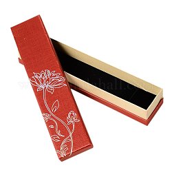 En forme de rectangle boîtes en carton de collier pour les cadeaux emballage, avec une éponge, avec la conception de fleur de lotus, rouge, 224x49x36mm