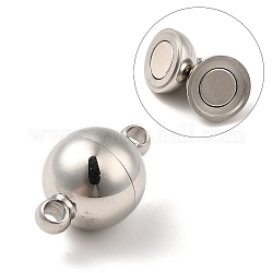 304 Stainless Steel Magnetic Clasps with Loops, Manual Polishing, Round, Stainless Steel Color, 20x12mm, Hole: 2mm
