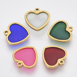 201 Stainless Steel Pendants, with Epoxy Resin, Heart, Mixed Color, Golden, 12x12x1.5mm, Hole: 1.2mm