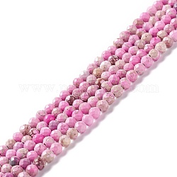 Brins de perles de jaspe impérial naturel, teinte, facette, ronde, rose foncé, 3~3.5mm, Trou: 0.7~0.8mm, Environ 126~137 pcs/chapelet, 15.24~15.39 pouce (38.7~39.1 cm)