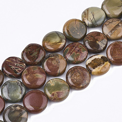 Piedra picasso natural / cuentas de jaspe picasso hebras, plano y redondo, 12x4.5~5mm, agujero: 1 mm, aproximamente 33~34 pcs / cadena, 15.3 pulgada ~ 15.7 pulgadas