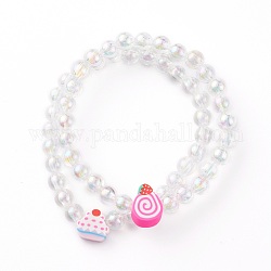 Braccialetti per bambini elasticizzati con perline acriliche trasparenti, con perle di argilla polimerica, torta, colore misto, diametro interno: 1-3/4 pollice (4.5 cm)