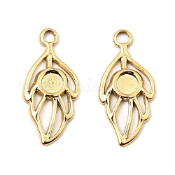 304 Stainless Steel Pendant Cabochon Settings, Leaf, Real 18K Gold Plated, Tray: 4.5mm, 24.5x11.5x1.5mm, Hole: 2.5mm