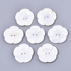 2-Hole Freshwater Shell Buttons, Flower, White, 28x28.5x3~3.5mm, Hole: 1.4mm
