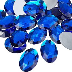 Acrylic Rhinestone Flat Back Cabochons, Faceted, Bottom Silver Plated, Oval, Blue, 40x30x7~7.5mm, 30pcs/box