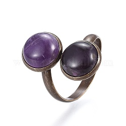 Natural Amethyst Cuff Rings, Open Rings, with Brass Finding, Size 11, Antique Bronze, 21mm