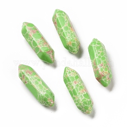 Perles synthétiques de jaspe impérial vert, sans trou, facette, point double terminé, 22~23x6x6mm