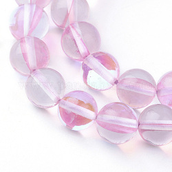 Synthetische Mondstein Perlen Stränge, holographische Perlen, gefärbt, Runde, rosa, 6 mm, Bohrung: 1 mm, ca. 60~62 Stk. / Strang, 14~15 Zoll