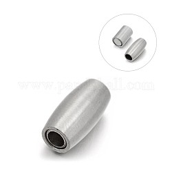 Matte 304 Stainless Steel Barrel Magnetic Clasps with Glue-in Ends, Stainless Steel Color, 14x7mm, Hole: 4mm