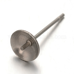 304 Stainless Steel Stud Earrings Settings, For Half Drilled Beads, Stainless Steel Color, Tray:6mm, 6mm, Pin: 0.6mm