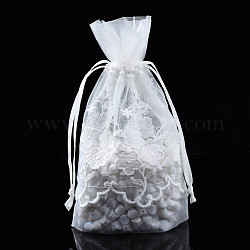 Polyester Lace & Matt Yarn Drawstring Gift Bags, for Jewelry & Baby Showers Packaging Wedding Favor Bag, Clear, 18~19x12~13x0.3cm