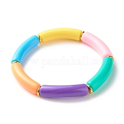 Bracelet extensible en perles de tube incurvées acryliques de couleur bonbon pour fille femmes, orange, diamètre intérieur: 2-1/8 pouce (5.4 cm)