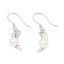 Rhodium Plated 925 Sterling Silver Pepper Dangle Stud Earrings, with Shell Pearl Beaded, WhiteSmoke, 28x6.5mm