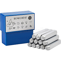 BENECREAT Iron Metal Stamps, for Imprinting Metal, Mixed Pattern, Platinum, 65.5x10mm, Pattern: 6mm, 12pcs/box