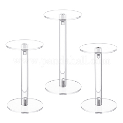 Nbeads 3pcs 3 estilos acrílico redondo acrílico joyería / exhibición de reloj pedestal soportes verticales, Claro, 1pc / estilo