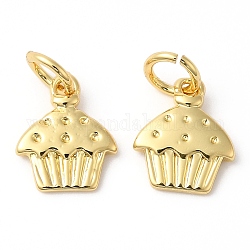 Eco-Friendly Rack Plating Brass Charms, with Jump Ring, Long-Lasting Plated, Lead Free & Cadmium Free, Cake Charm, Real 18K Gold Plated, 11x9x2mm, Hole: 3.5mm