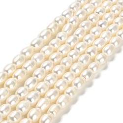 Hebras de perlas de agua dulce cultivadas naturales, arroz, grado a +, blanco floral, 6~8x5~6mm, agujero: 0.5 mm, aproximamente 47 pcs / cadena, 14.29'' (36.3 cm)