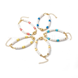 Braccialetti elastici di perle di argilla polimerica, con perline in ottone, Links in lega, colore misto, 7-1/2 pollice (19 cm)