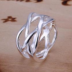 中空真鍮は、女性のためのクロス指輪を縦横に  銀色のメッキ  usサイズ6（16.5mm）