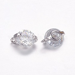 Encantos de latón, con diamante de imitación, plano y redondo, Platino, 8.5x6x4mm, agujero: 1 mm