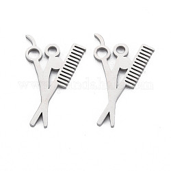304 Stainless Steel Pendants, Laser Cut, Scissor, Stainless Steel Color, 22x14x1mm, Hole: 2mm