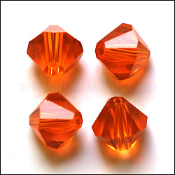 Imitation österreichischen Kristallperlen, Klasse aaa, facettiert, Doppelkegel, orange rot, 4.55x5 mm, Bohrung: 0.7~0.9 mm