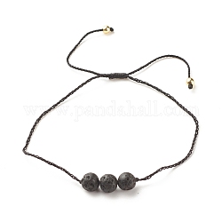 Bracelet cordon perles rondes pierre de lave naturelle, Bracelet réglable en pierres précieuses d'huile essentielle pour femme, diamètre intérieur: 3/8~3-1/4 pouce (1~8.2 cm)