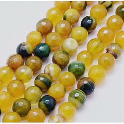 Natural Agate Beads Strands, Dyed, Round, Faceted, Green, Yellow, 8mm, Hole: 1mm, about 48pcs/strand, 14.57 inch(37cm)