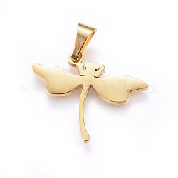 304 Stainless Steel Pendants, Dragonfly, Golden, 22x31x2mm, Hole: 9x5mm
