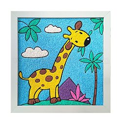 Ensembles d'art de peinture de pulpe de modèle de girafe de bricolage, matériau de boue de pulpe de panneau de peinture en bois encadré, y compris planche de bois, support en plastique, balises, pince à épiler, bois de cheville, base en plastique et argile colorée, 35~216x30~216x2~11mm, 14 pcs / boîte
