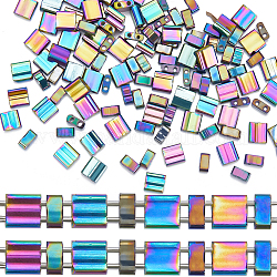 Creatcabin 210 pièce de perles de rocaille en verre de 2 styles, 2-trou, rectangle, arc-en-ciel plaqué, 4.5~5.5x2~5.5x2~2.5mm, Trou: 0.5~0.8mm