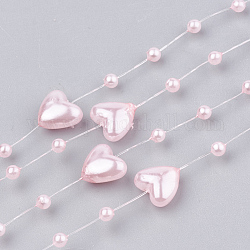 Abs Kunststoffimitation Perlen Perlenbesatz Girlandenstrang, ideal für Türvorhang, Hochzeit Dekoration diy Material, Herz-und Rund, rosa, 9x9 mm und 3 mm, ungefähr 60 m / Rolle