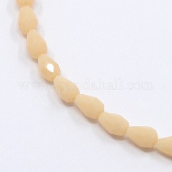 Opaque Solid Color Crystal Glass Faceted Teardrop Beads Strands, Wheat, 3.5x5mm, Hole: 1mm,  about 99pcs/strand, 19.8 inch
