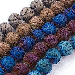 Placage sous vide brins de perles de lave naturelle galvanisés, ronde, couleur mixte, 8~8.5mm, Trou: 1mm, Environ 48 pcs/chapelet, 15.35 pouce (39 cm)