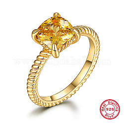 925 Sterling Silver Square Finger Rings, with Gold Cubic Zirconia, Real 18K Gold Plated, Inner Diameter: 18mm