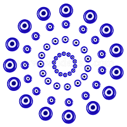 Handgemachte bösen Blick lampwork flache runde Perlen, Blau, 6~10x3~5 mm, Bohrung: 1 mm, 90 Stück / Karton