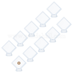 Superfundings 10sets 7cm weiß 3d schwebender rahmen displayhalter münzständer armbanddisplay mit kunststoffständer basis für diamantmedaillon-herausforderungsmünzen, Innengröße: 5.45x5.45 cm