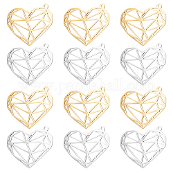 DICOSMETIC 12Pcs 2 Colors 201 Stainless Steel Pendants, Heart, Real Gold Plated & Stainless Steel Color, 23x26x1mm, Hole: 1.4mm, 6pcs/color
