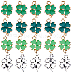 SUNNYCLUE 1 Box 120Pcs St Patrick Day Charms Enamel Four Leaf Clover Charm Hollow Double Sided Antique Silver Irish Shamrock Charms 4-Leaf Lucky Plant Charms for Jewelry Making Charms DIY Supplies
