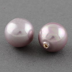 Shell Beads, Imitation Pearl Bead, Grade A, Half Drilled Hole, Round, Plum, 10mm, Hole: 1mm