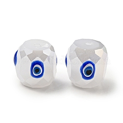 Undurchsichtige Glasperlen, mit Emaille, facettiert, Trommel mit bösem Blickmuster, Blau, 10.5x10.5 mm, Bohrung: 1.6 mm