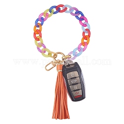 Portachiavi da polso a maglie di catena, portachiavi nappa bracciale acrilico, con accessori in lega, arancione, 28.5cm