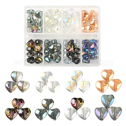 80 brin de perles de verre galvanoplastie transparentes, 8 styles, 7~8x8x4.5 pièce, cœur, mixedstyle, couleur mixte, 0.8mm, Trou: 10mm, {1} pièces / style