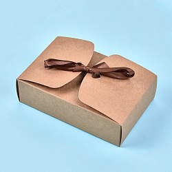 Подарочная коробка для крафт-бумаги, складные коробки, с лентой, коробка для печенья выпечки торта контейнер, прямоугольные, деревесиные, развернуть: 51.3x39.2x0.03 см, готовый продукт: 21x14x5 см