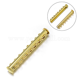 8-Strands 16-Holes Tube Brass Magnetic Slide Lock Clasps, Nickel Free, Golden, 45x10x7mm, Hole: 1.5mm