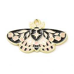 Pendentifs d'émail en alliage, or, papillon avec breloque fleur, rose brumeuse, 17.5x30x1.5mm, Trou: 1.6mm