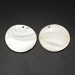 Piatti tondi pendenti shell di acqua dolce, bianco crema, 44~46x3mm, Foro: 2 mm