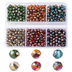 6 brins 6 brins de perles de verre transparentes électrolytiques, la moitié rose doré, facette, rondelle, couleur mixte, 4x3mm, Trou: 0.4mm, Environ 123~127 pcs/chapelet, 16.5~16.9 pouce (42~43 cm), 1 brin / couleur